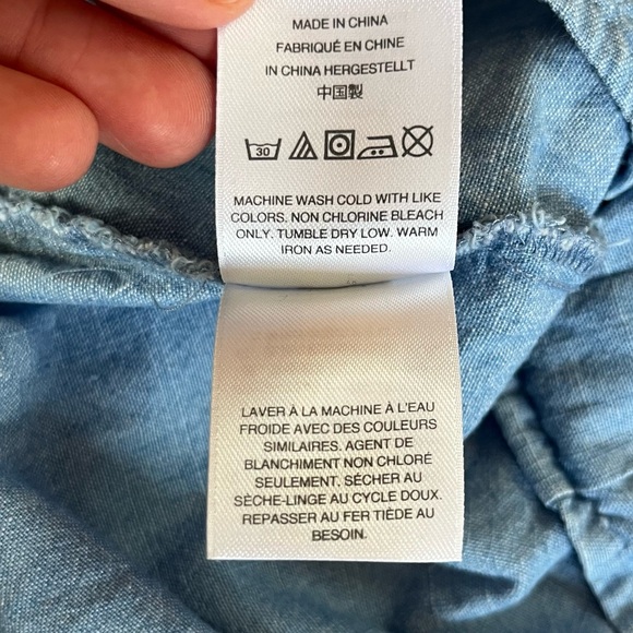 J. Crew Chambray Flutter Sleeve Faux Wrap Peplum Top - Picture 5 of 10